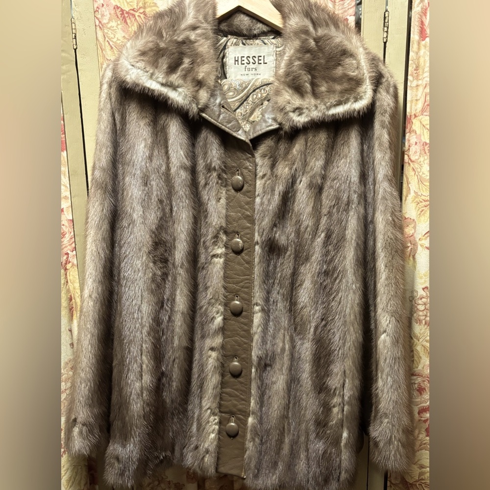Genuine Mink & Leather Mid-length Coat by Hessel Furs of New York